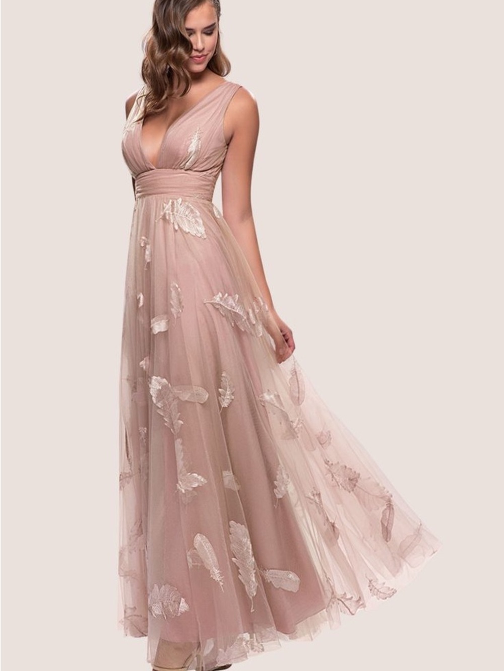 Azazie Dusty Rose V-Neck Tulle Maxi Dress